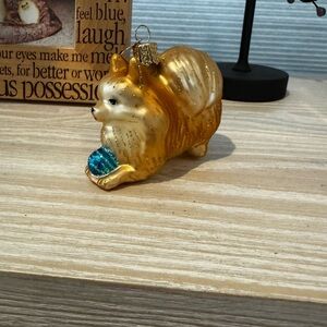 Golden Pomeranian Ornament with Blue Ball #2